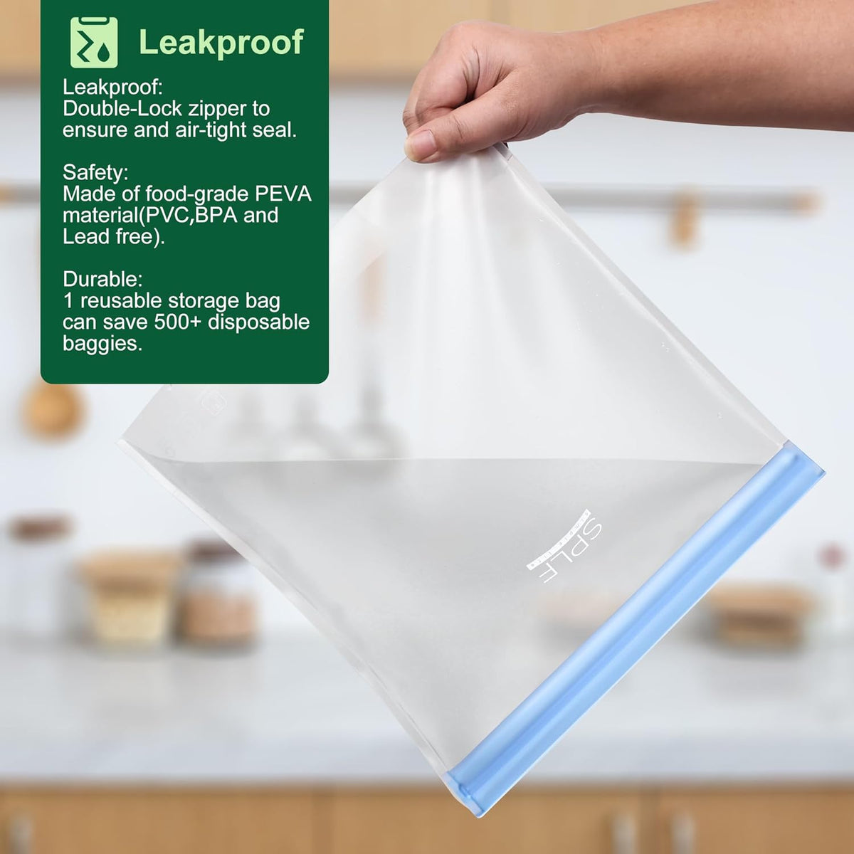 SPLF 6 Pack Stand-Up Reusable Gallon Freezer Bags Dishwasher Safe, Extra Thick 1 Gallon Leakproof Food Storage Bags, BPA and Silicone Free Freezer Bags for Meal Prep, Bread, Veggies, Home Organization