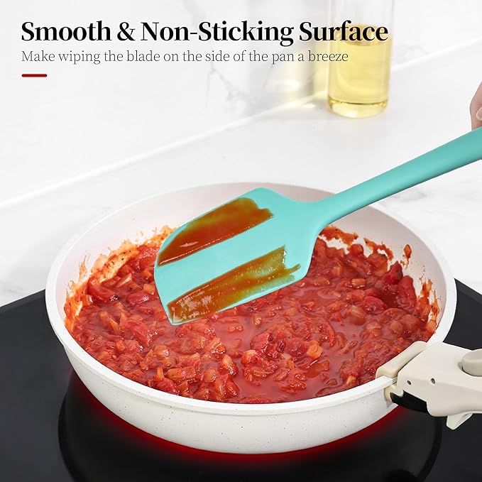 600ºF Heat Resistant Spatulas, High Heat Food Safe Semless Kitchen Silicone Scraper Set for Cooking Baking Mixing Scraping Stirring Nonstick Cookware Pan Bowl (3Pcs,Aqua Sky)