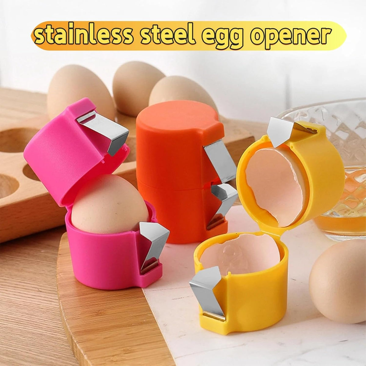 Stainless Steel Egg Opener,Egg Opener For Hard Boiled Eggs,Efficient Egg Cracking Tool，Perfect For Baking, No Shells，No Mess – Perfect Omelets, Scrambled Eggs & Baking. (pink)