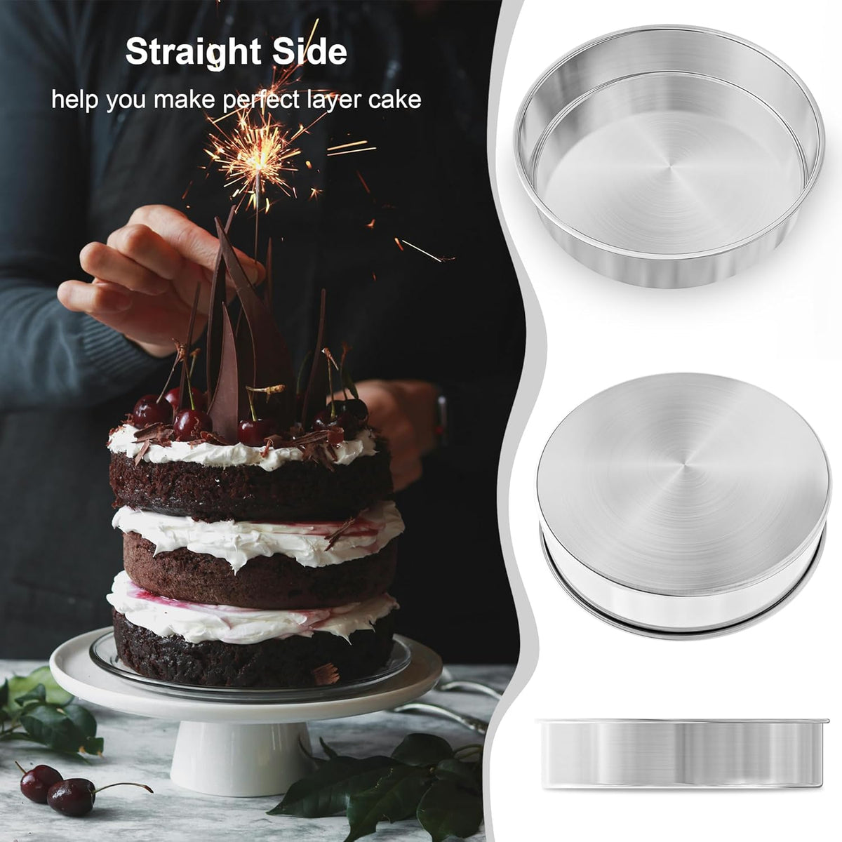 7 Inch Round Cake Pans Set of 3, Nonstick Stainless Steel Baking Pans Set with 100PCS Parchment Papers, Heavy Duty Durable Birthday Wedding Circle Layer Cake Pans Sets for Baking, Dishwasher Safe
