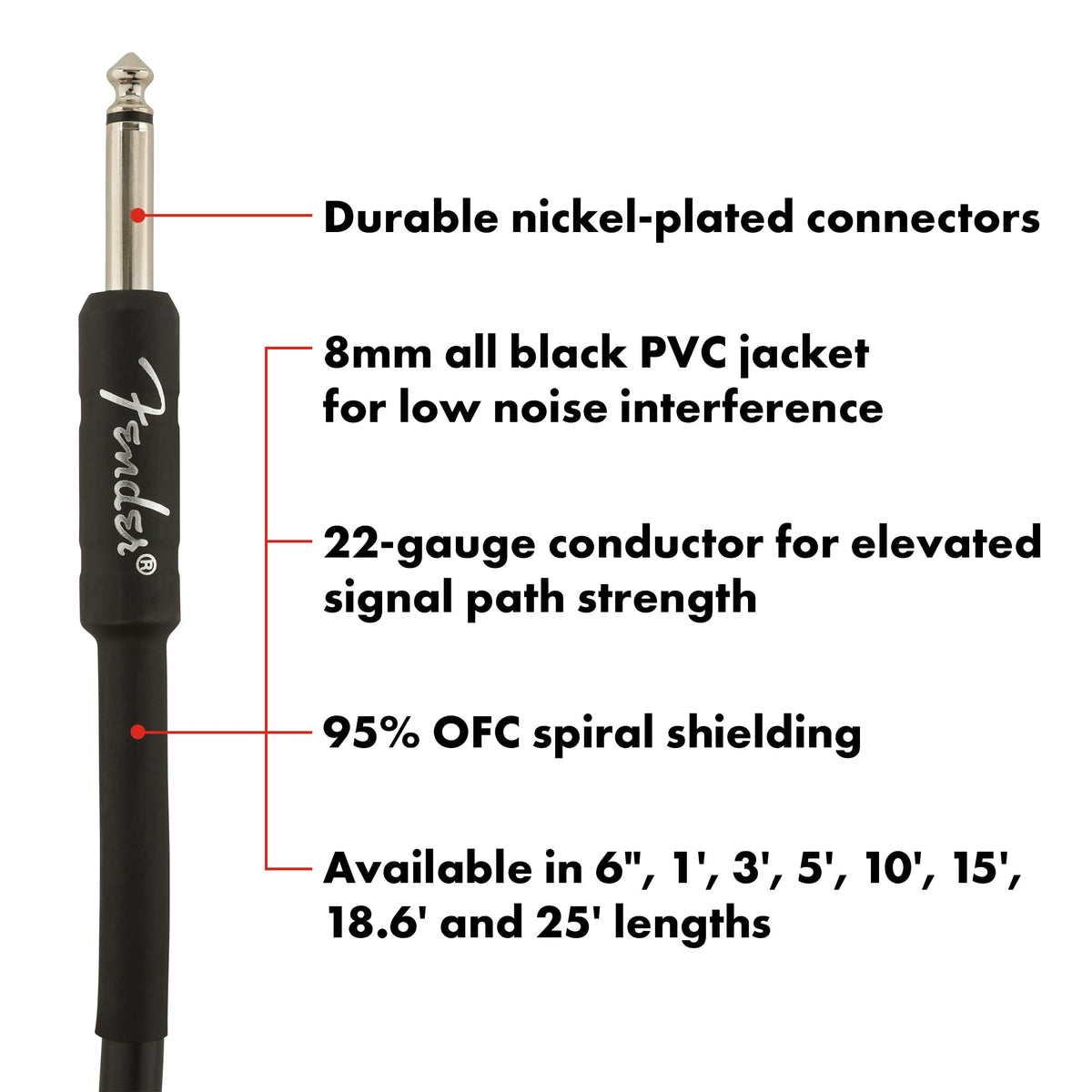 Fender Professional Instrument Cable, Guitar Cable, Anti-Kink, 10ft, Black