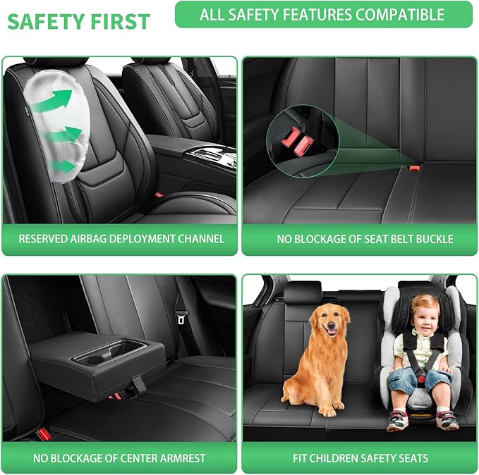 Fit Forester Car Seat Covers for Subaru Forester 2007-2024 2025 2026 -Upgraded Premium Waterproof & Breathable Leather,Airbag Compatible,All-Weather Seat Cushion Protector,Full Set,Black