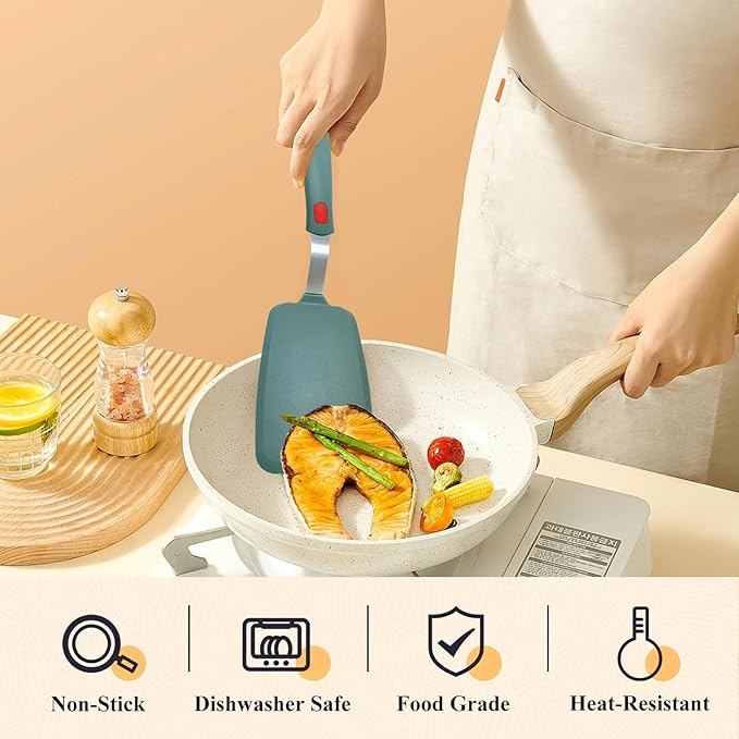 Silicone Spatula Turner, Pancake Spatulas for Nonstick Cookware Pan, Heat Resistant 600°F, Thin Flexible Large Cooking Spatula for Kitchen Use, Flipper for Omelette Egg Fish, Dishwasher Safe