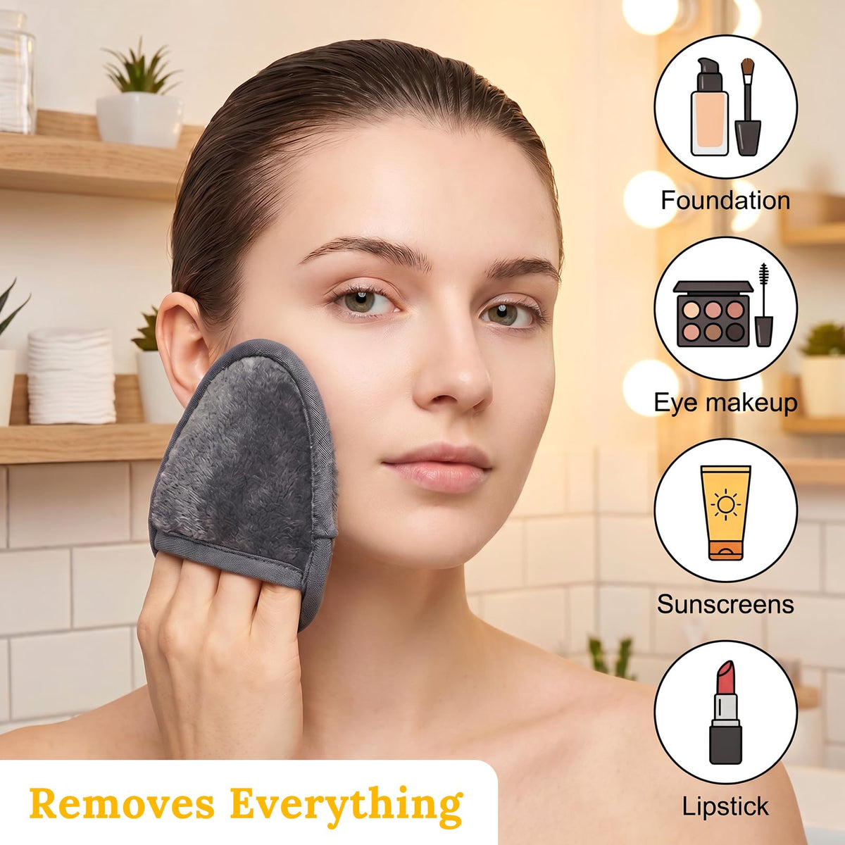 24Pcs Makeup Remover Pads, Grey Microfiber with 2 Storage Bags