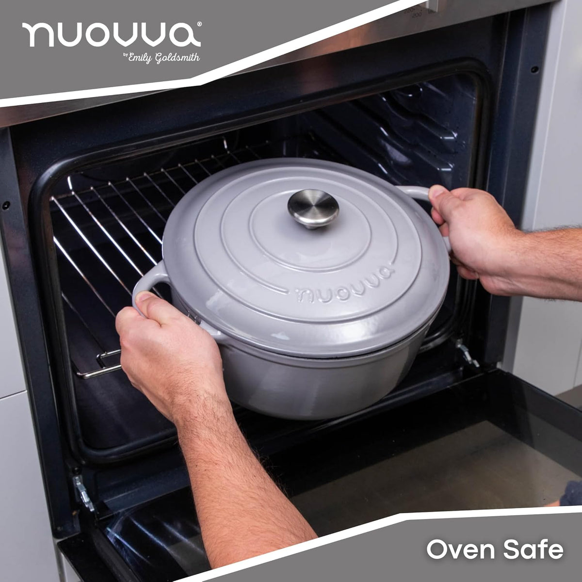 Cast Iron Dutch Oven with Lid – Non-Stick Ovenproof Enamelled Casserole Pot – Sturdy Dutch Oven Cookware – Grey, 7.3-Quart, 30cm – by Nuovva