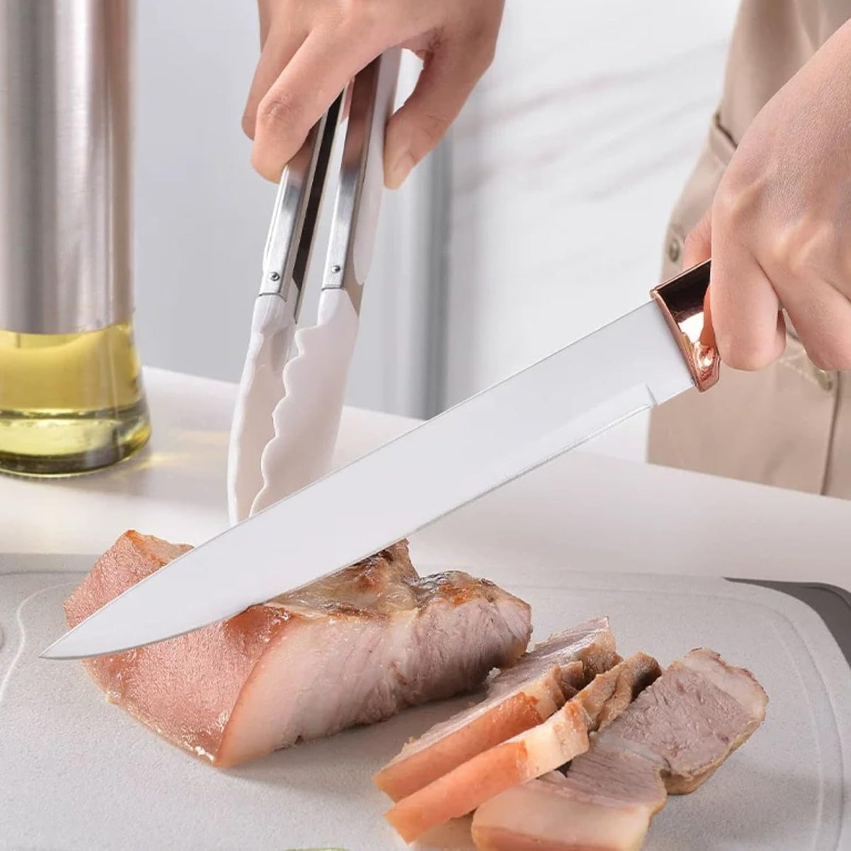 Kitchen Utensil Set with Holder, 19-Piece Silicone Cooking Tools, Wooden Handles, Available in White, Grey, Pink,Black (White)