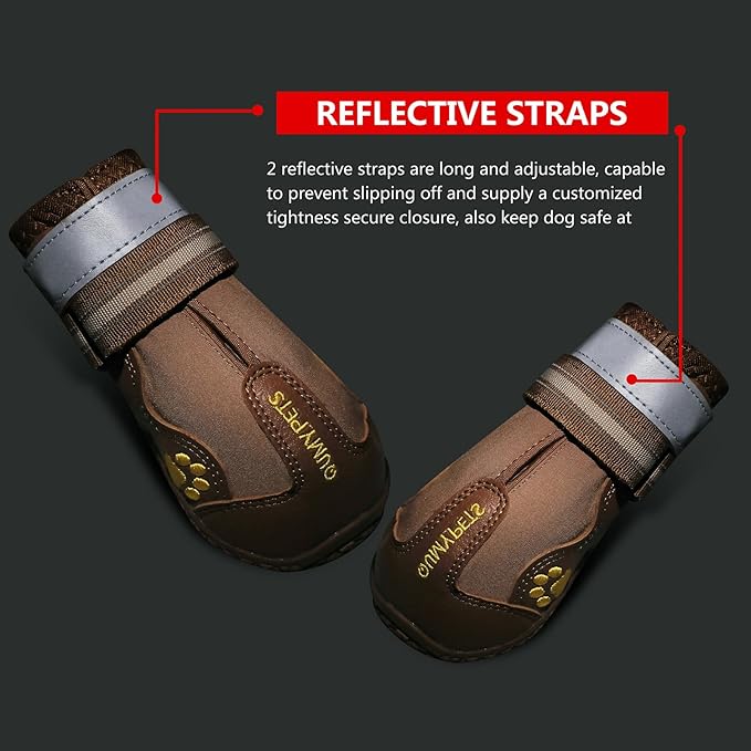 QUMY Dog Shoes for Large Dogs, Medium Dog Boots & Paw Protectors for Winter Snowy Day, Summer Hot Pavement, Waterproof in Rainy Weather, Outdoor Walking, Indoor Hardfloors Anti Slip Sole Khaki 8