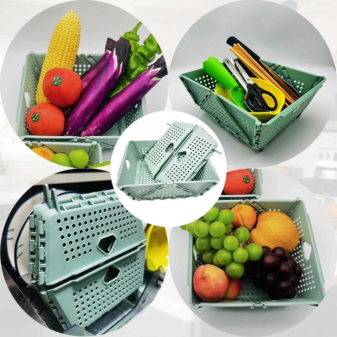 2 Pcs Collapsible Colanders Foldable Strainers - Kitchen & Camping Basket for Fruits, Pasta, Vegetables, Berries - Space Saving, Stackable Storage, Picnic Essentials