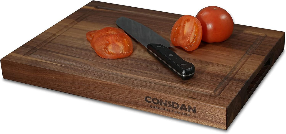 CONSDAN Walnut Cutting Board for Kitchen, USA Grown Hardwood, 16 x 12, with Invisible Inner Handle, Prefinished with Food-Grade Oil, Suitable for Kitchen Edge Grain, 1-1/2" Thick