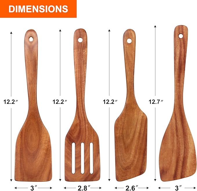 Best Non Toxic Wooden Spatula for Cooking Utensils Set Wood Spurtle Flat Spatulas for Kitchen Use Tools Teak Utensils Slotted Turner Bamboo Cooking Spoons Egg Utensil Cast Iron Scraper Thin Spatula