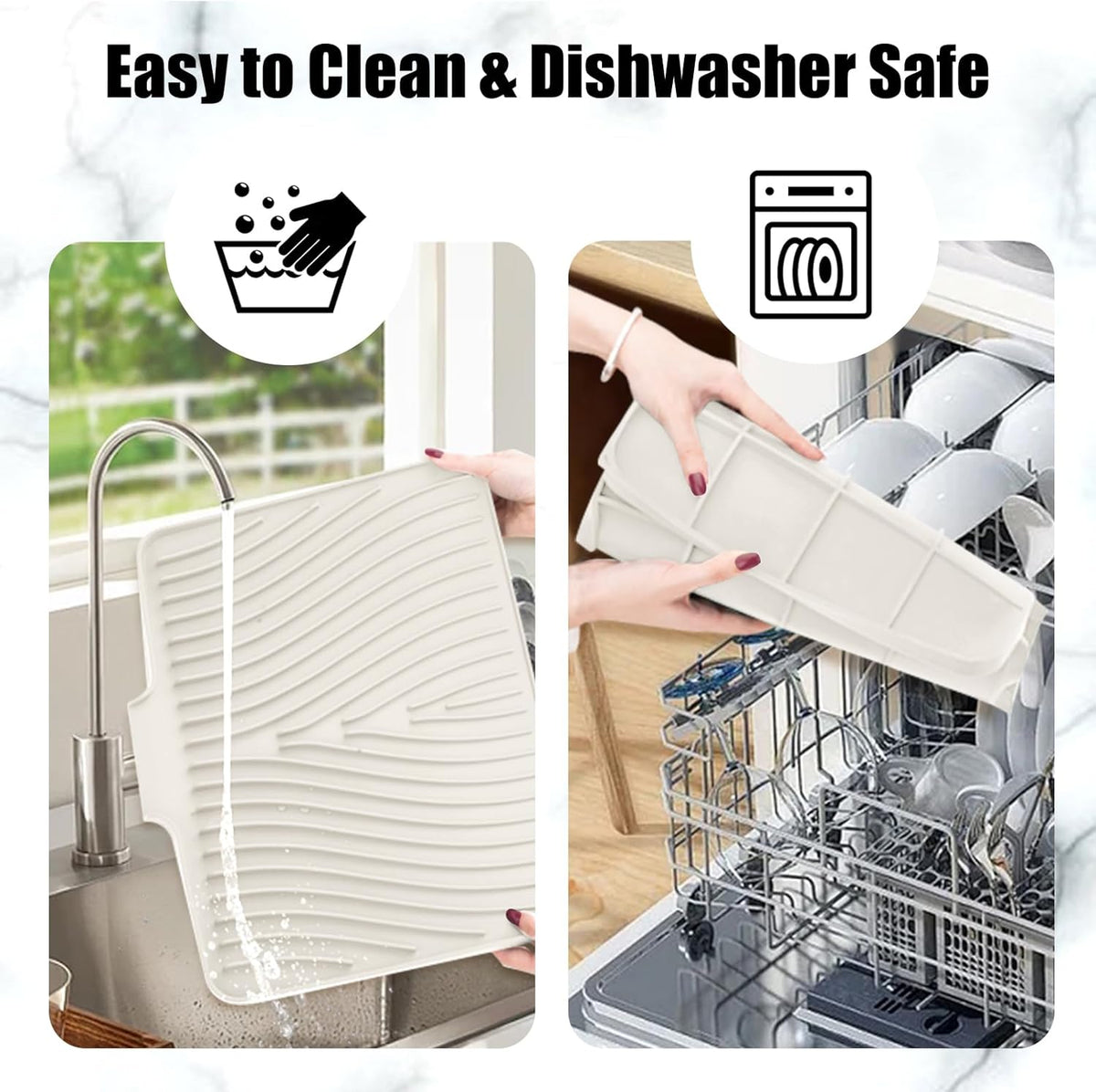 Silicone Dish Drying Mat for Kitchen Counter, Dish Drying Pad, Non-Slip Drain Pad with Built-in Drain, Heat Resistant Stone Drying Mat(15.8" x 13", Cream)