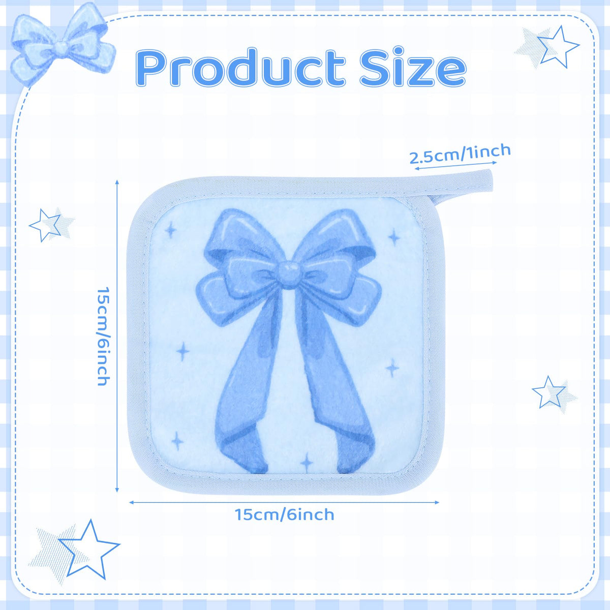 Chicplaid 24 Pcs Blue Bow Party Favor Makeup Remover Cloth 6" x 6" Towels Reusable Coquette Blue Bow Remover Face Pads Soft Microfiber Washcloths Facial Cloths Makeup Towel Gift for Women