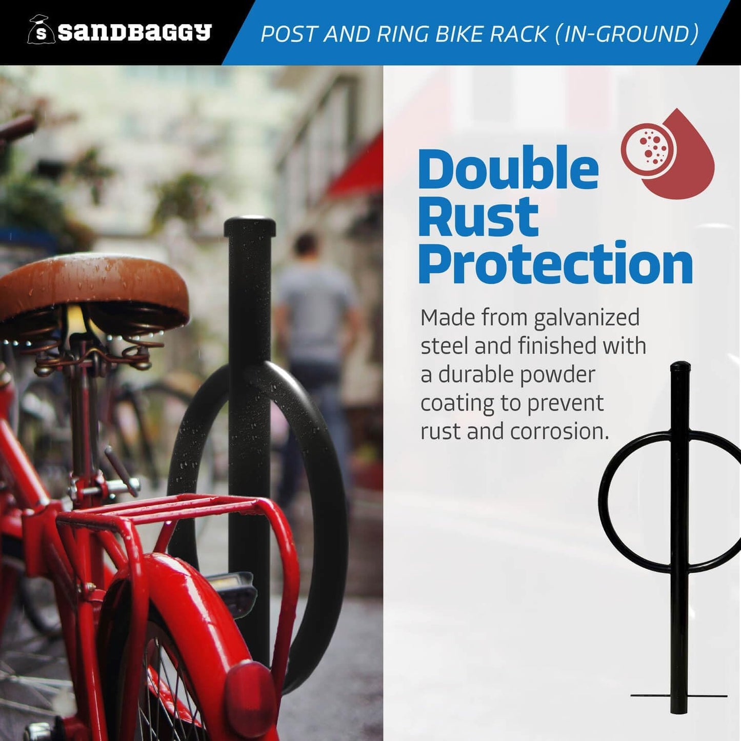 Sandbaggy Post and Ring Rack - In Ground - Commercial Outdoor Bike Parking & Storage Racks (Blue, 2)