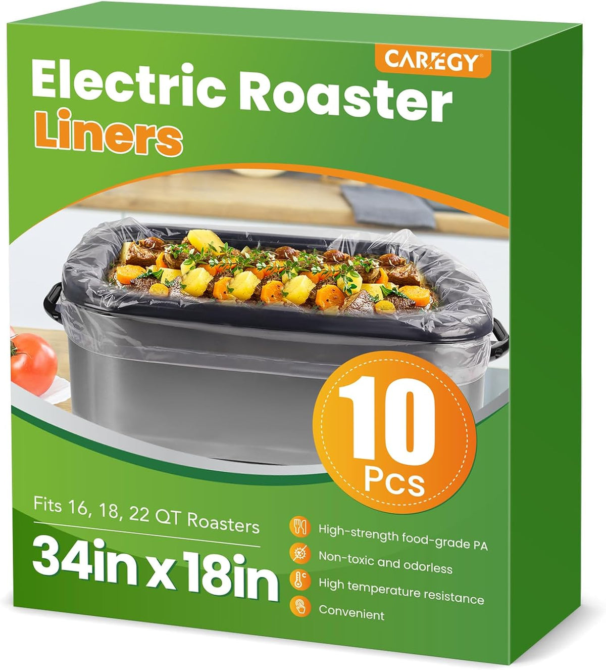 CAREGY Electric Roaster Liners 34 x 18 Inch 10 Counts Disposable Roaster Liners Fits 16, 18, 22 Quarts Roasters, Roasting Oven Liners Cooking Bags for Immediate Cleanup
