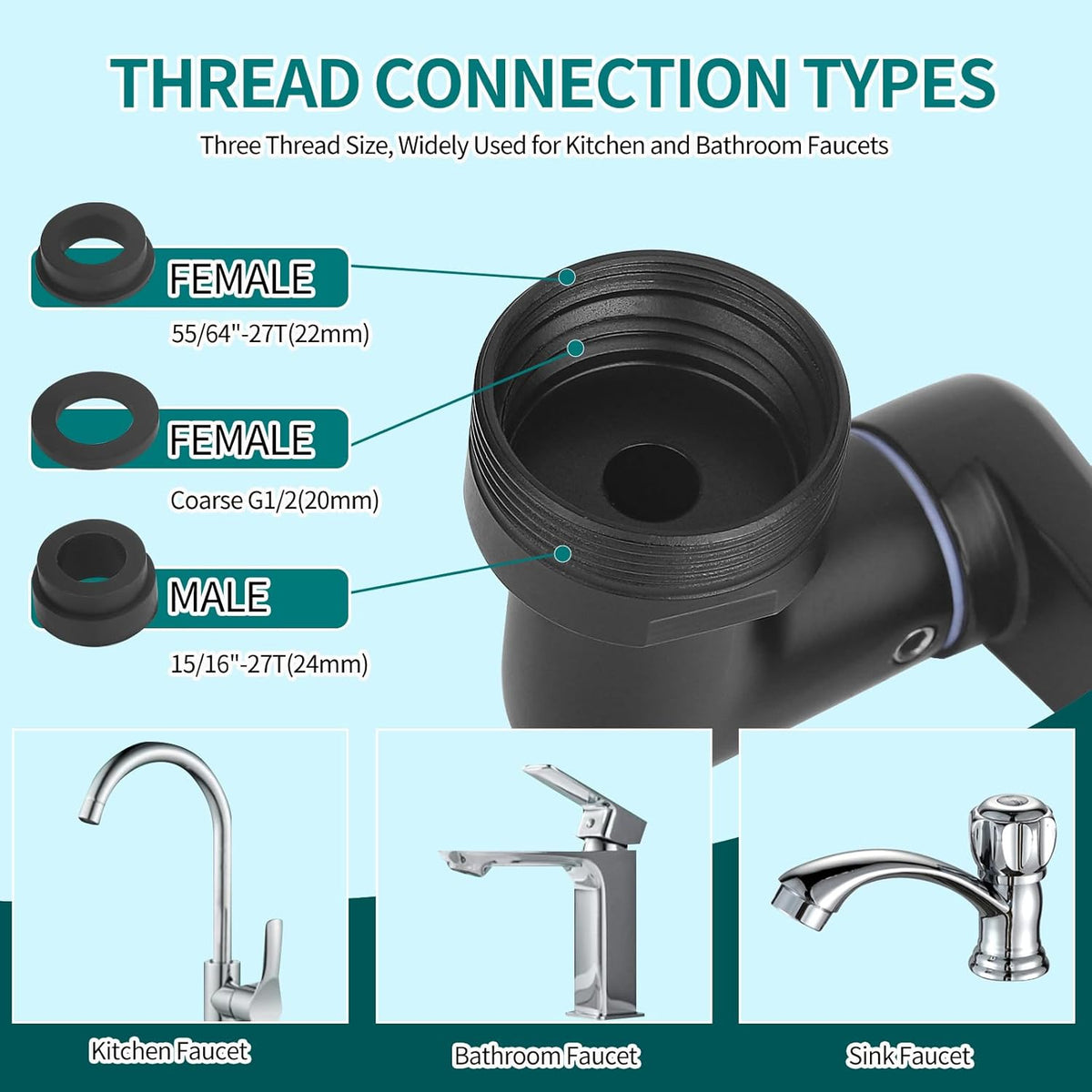 1440° Rotating Faucet Extender, Brass Multifunctional 1080°+ 360° Swivel Extension Robotic Arm Sink Aerator for Kitchen/Bathroom, 2 Water Outlet Modes, Black