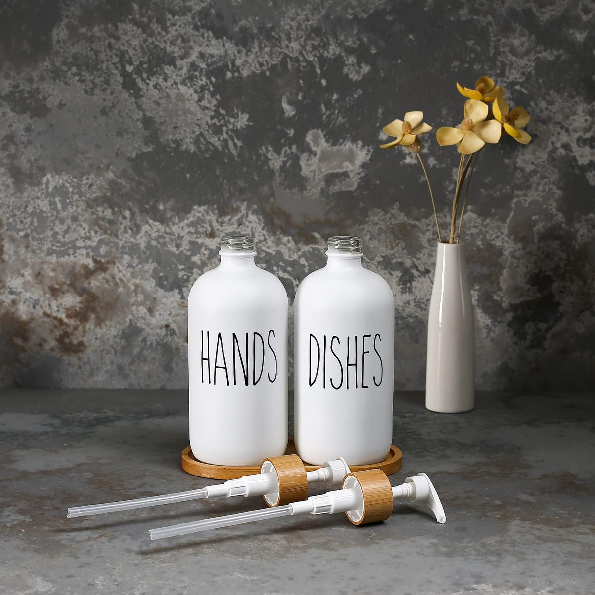 MOMEEMO White Soap Dispenser Set, Contains Hand and Dish Soap Dispenser, Suitable for Kitchen Decor. (White)
