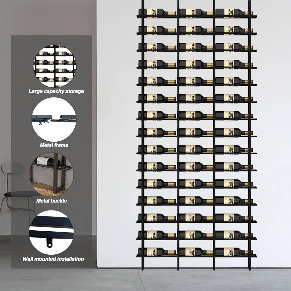 Wine Rack Freestanding Floor, 16 Tier 48 Bottle Capacity Display Holder, Industrial Wine Bottle Storage Shelves, for Any Bar, Wine Cellar, Kitchen, Dining Room (Brown, 3 Column)