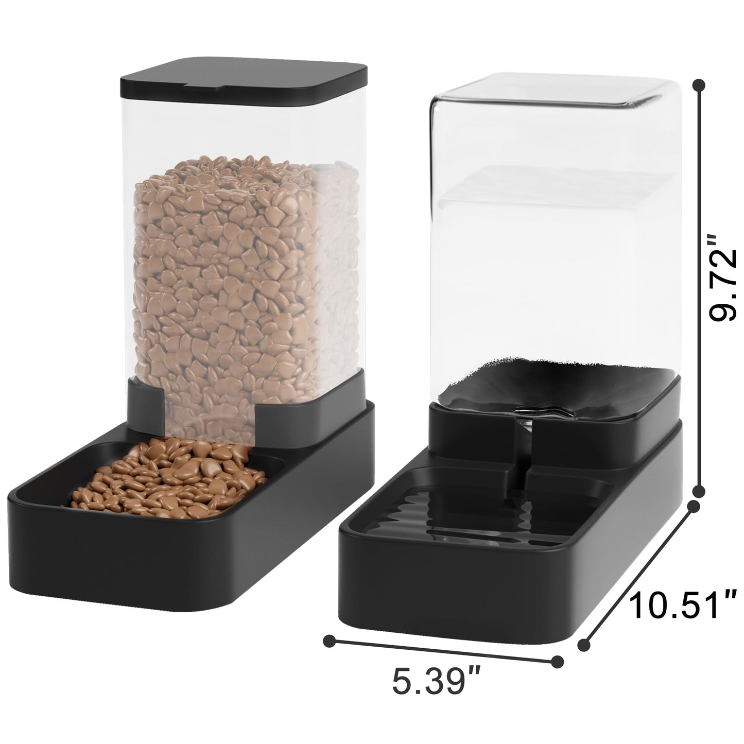 Wefeedy Automatic Cat Feeder and Water Dispenser in Set with Pet Food Bowl,Gravity Dog Waterer and Food Feeder for Small Medium Dog Cat Puppy Kitten Large Capacity(3.3L,Black)
