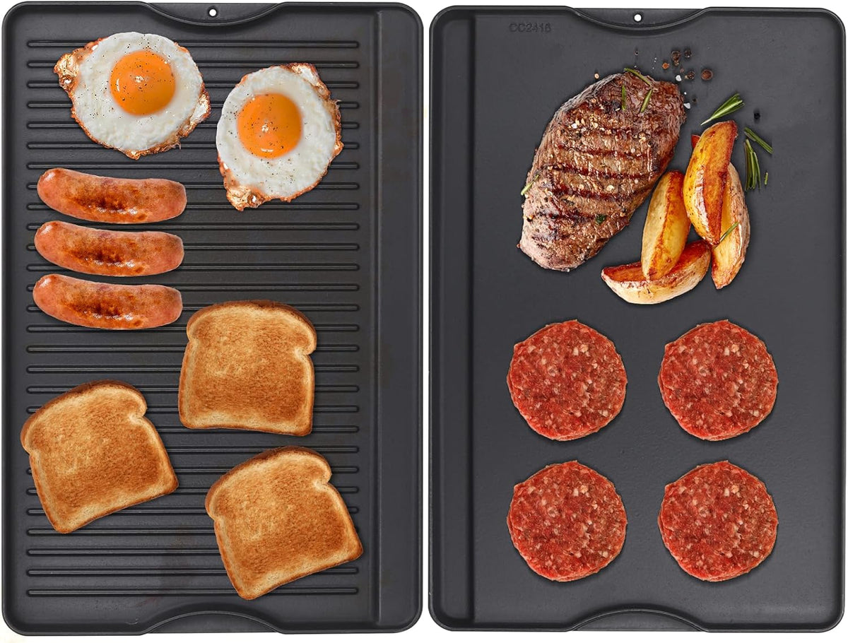 24" X 16" Reversible Cast Iron Griddle for Camp Chef, Flat Top Plate for Gas/Stove/Charcoal/Propane Grill, Universal 4 Burner Stove Top Griddle for Outdoor Cooking & Camping Accessories