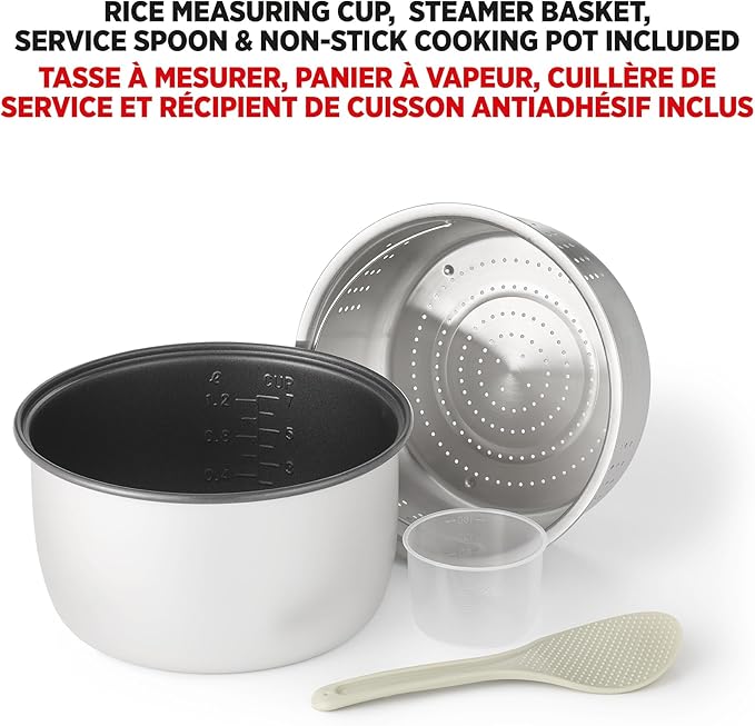Starfrit Low Carb Rice Cooker - 14 Cups - Stainless Steel Low Carb/Steamer Basket - 7 Preset Functions - 500W