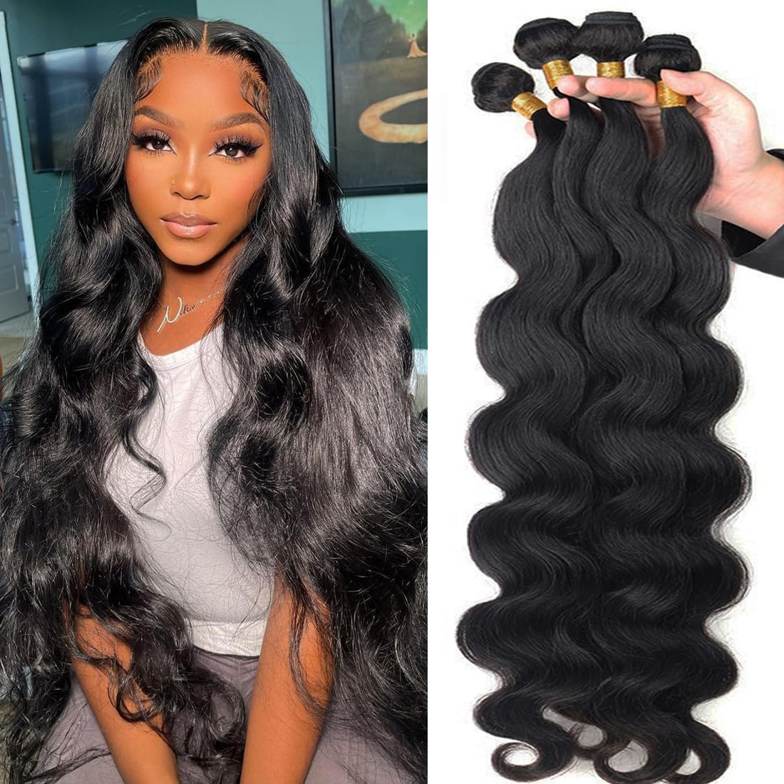 Taziza Body Wave Bundles Human Hair 4 Bundles(24 26 28 30 Inch)10A Grade 100% Unprocessed Brazilian Virgin Hair Body Wave Bundle