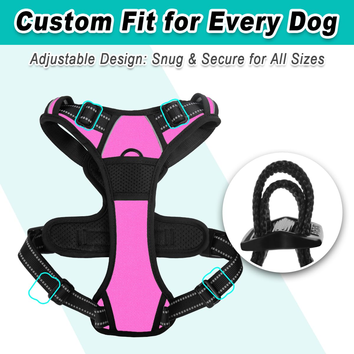 BARKBAY No Pull Pet Harness Dog Harness Adjustable Outdoor Pet Vest 3M Reflective Oxford Material Vest for PINK Dogs Easy Control for Small Medium Large Dogs (L)