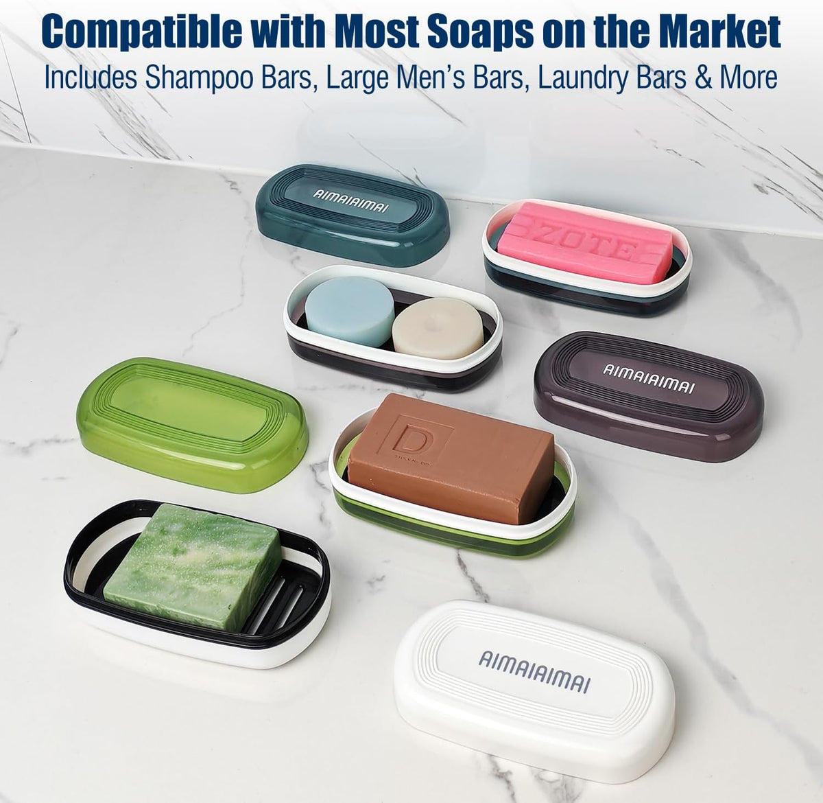 Shampoo Bar Holder Travel Case for Two Bars – Compatible with Kitsch Solid Shampoo & Conditioner Bars, Large Soap Container for Bathroom or Travel (Blue Style A-Large)