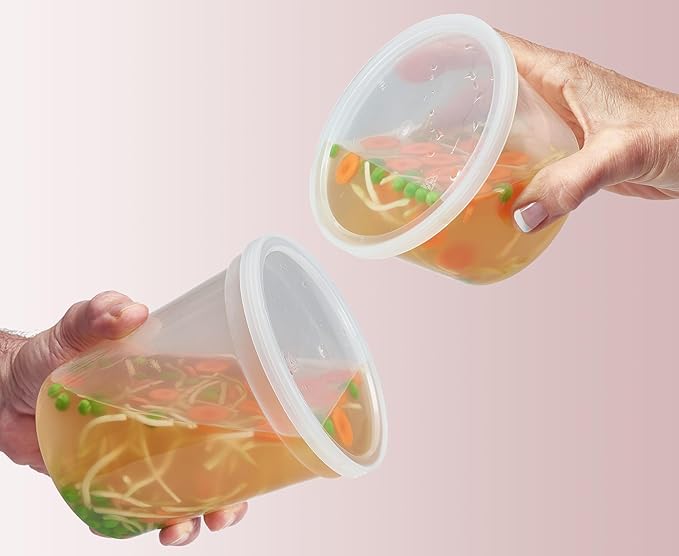 DuraHome Food Storage Containers with Lids Freezer Deli Cups 90 Sets Expanded Combo Pack 8oz 12oz 16oz 24oz & 32oz BPA-Free Leakproof Round Clear Takeout Meal Prep Microwavable, Airtight Lids