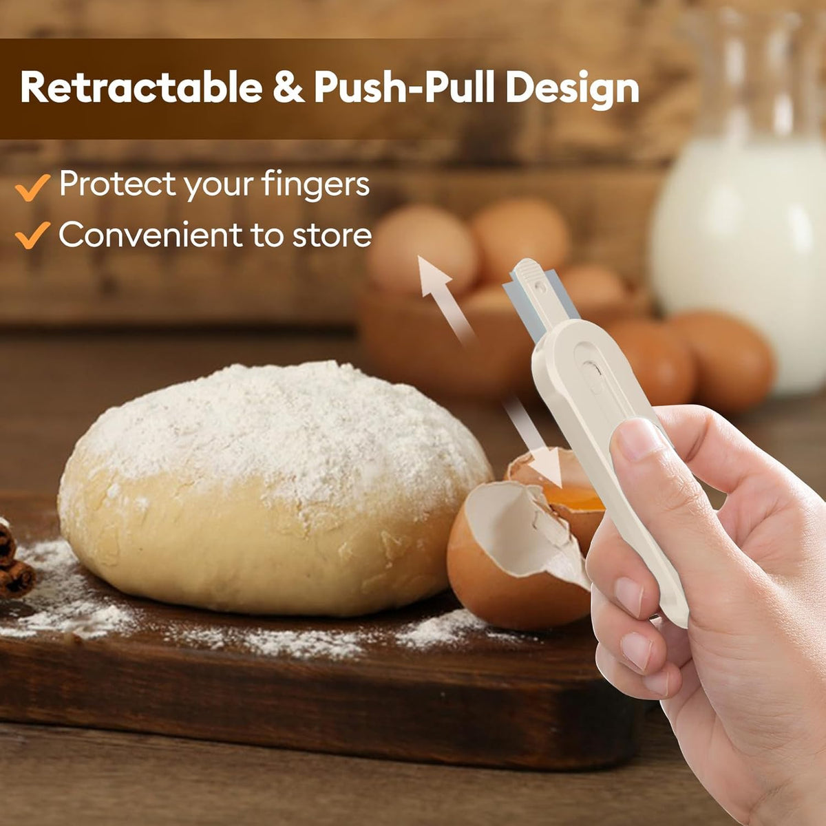MOJOHAND Bread lame for Dough, Magnetic & Reusable Bread Lame Dough Scoring Tool, Anti-Slip Handle with Long Retractable Razor blades, Sourdough Scoring tool for Bread Making(Off-white)