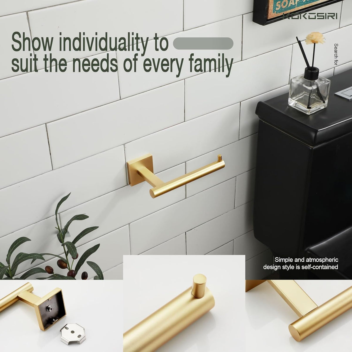 KOKOSIRI Toilet Paper Holder Tissue Paper Dispenser for Bathroom Toilet Roll Holder Brushed Gold Stainless Steel B2005BG