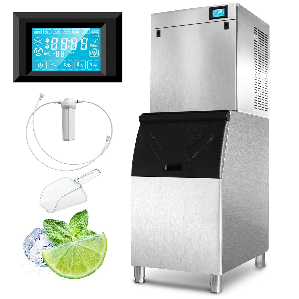 Pro 22" Commercial Ice Maker Machine 450LBS/24H with 250LBS Storage Bin, Powerfull Compressor, 182 Full Cube Ice Ready in 8-15 min, Air Cooled, Industrial Ice Machine for Business