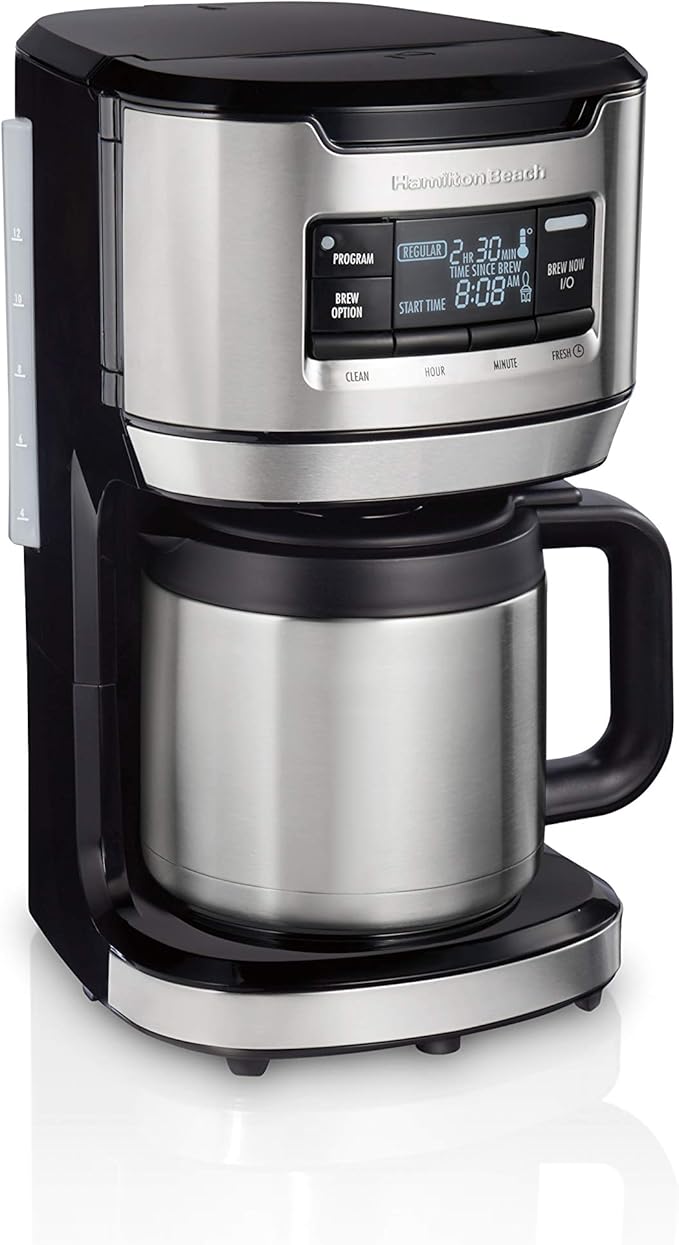 Hamilton Beach Programmable Front-Fill Coffee Maker with Thermal Carafe (46391), 12 Cup Capacity, Black and Stainless