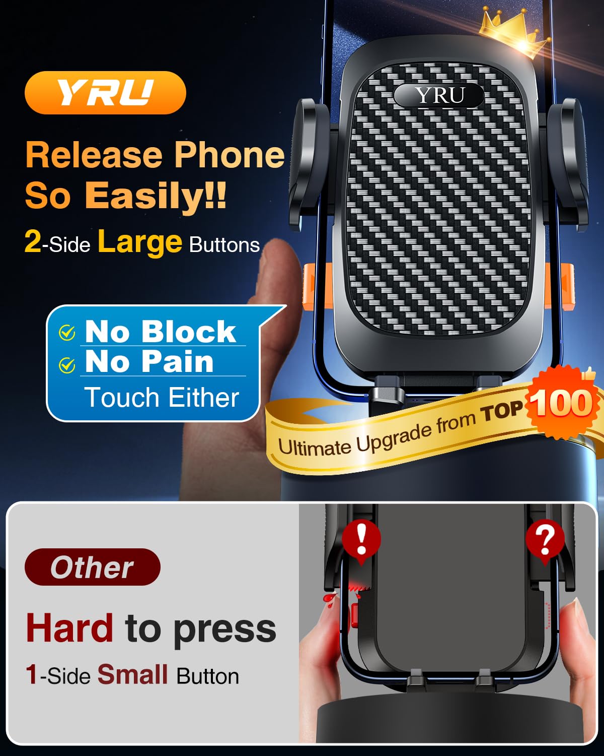 YRU True Military-Grade 360°Rotation Suction 2026 Ultimate Car Phone Holder