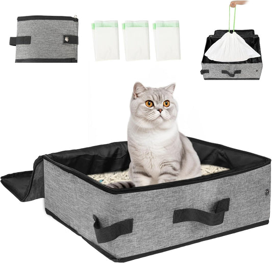 SZEE Travel Litter Box for Cats with Zipped Lid with 3 Pcs Liner Bags