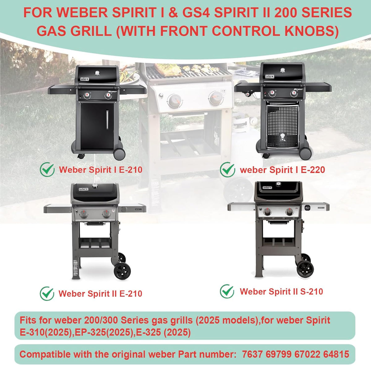 Spirit 200 Full Size Griddle Insert for Weber Spirit 200 Series Gas Grills (2016-2024) E-210 S-210 E-220 S-220 Grill Parts, 7637 Carbon Steel Flat Top Griddle Replacement for Weber Spirit I & II Parts