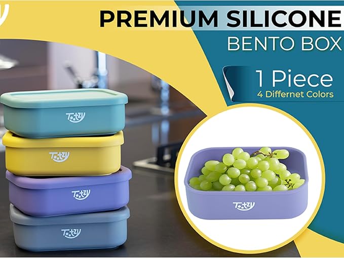Premium Silicone Bento Box 30 oz – Reusable, Leakproof, BPA-Free Lunch Container – Microwave & Dishwasher Safe – Perfect for Dog Meals, School Lunch, Office, or Travel – Eco-Friendly (Purple)