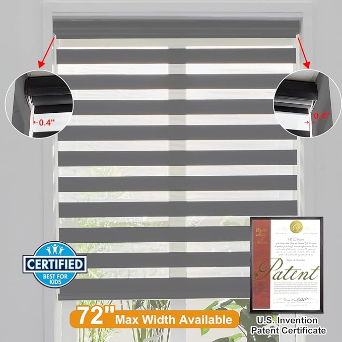 Persilux Cordless Zebra Blinds for Windows Free-Stop Window Shades (27" W X 72" H, Black) Dual Layer Light Control for Day and Night, Light Filtering Sheer Shades for Home, Easy to Install