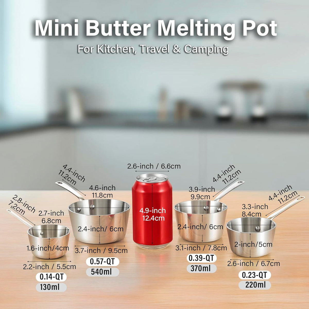 D&M Butter Warmer 0.23 Quart, Multi-Ply Clad Stainless Steel Milk Frother and Chocolate Melting Pot, Small Saucepan for Induction Stovetop, Coffee, Butter, Syrup