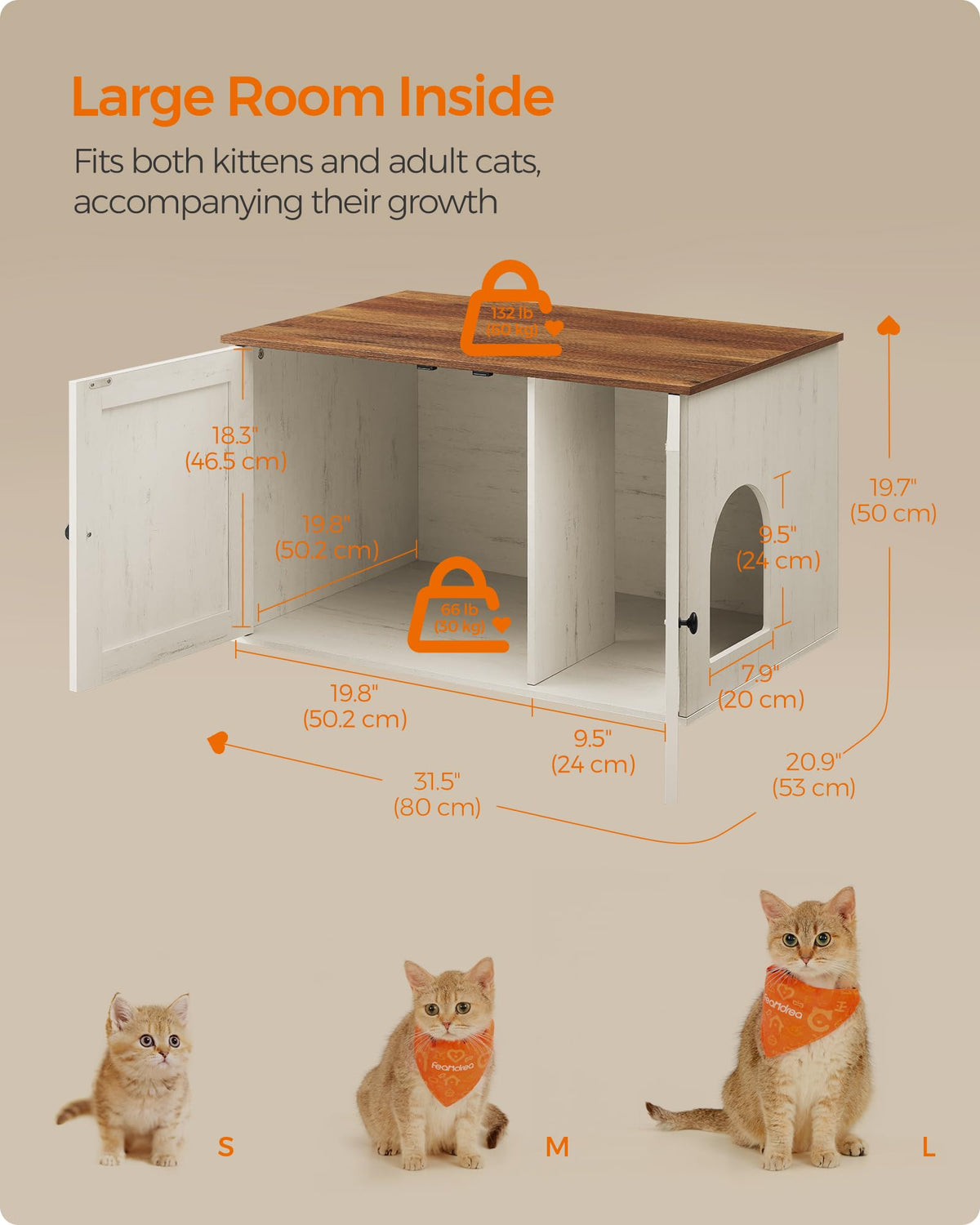 Feandrea Cat Litter Box Enclosure, End Table, 31.5 x 20.9 x 19.7 Inches