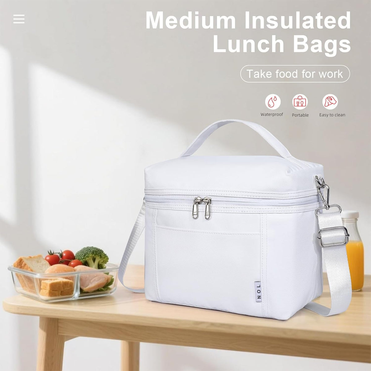 NOL Natural Organic Lifestyle Insulated Lunch Bags for Women Cooler Bag Lightweight Nylon Waterproof Lunch Box For Work