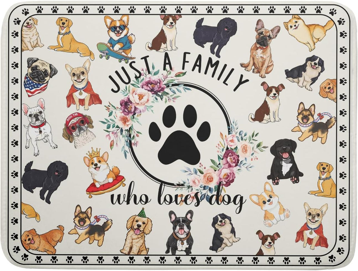Dog Family Dish Drying Mat Cartoon Pet 18 X 24 in Absorbent Printed Drying Pad for Dog Lover