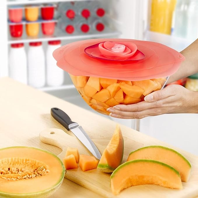 Charles Viancin - Rose Silicone Lid for Food Storage and Cooking - Airtight Seal on Any Smooth Rim Surface