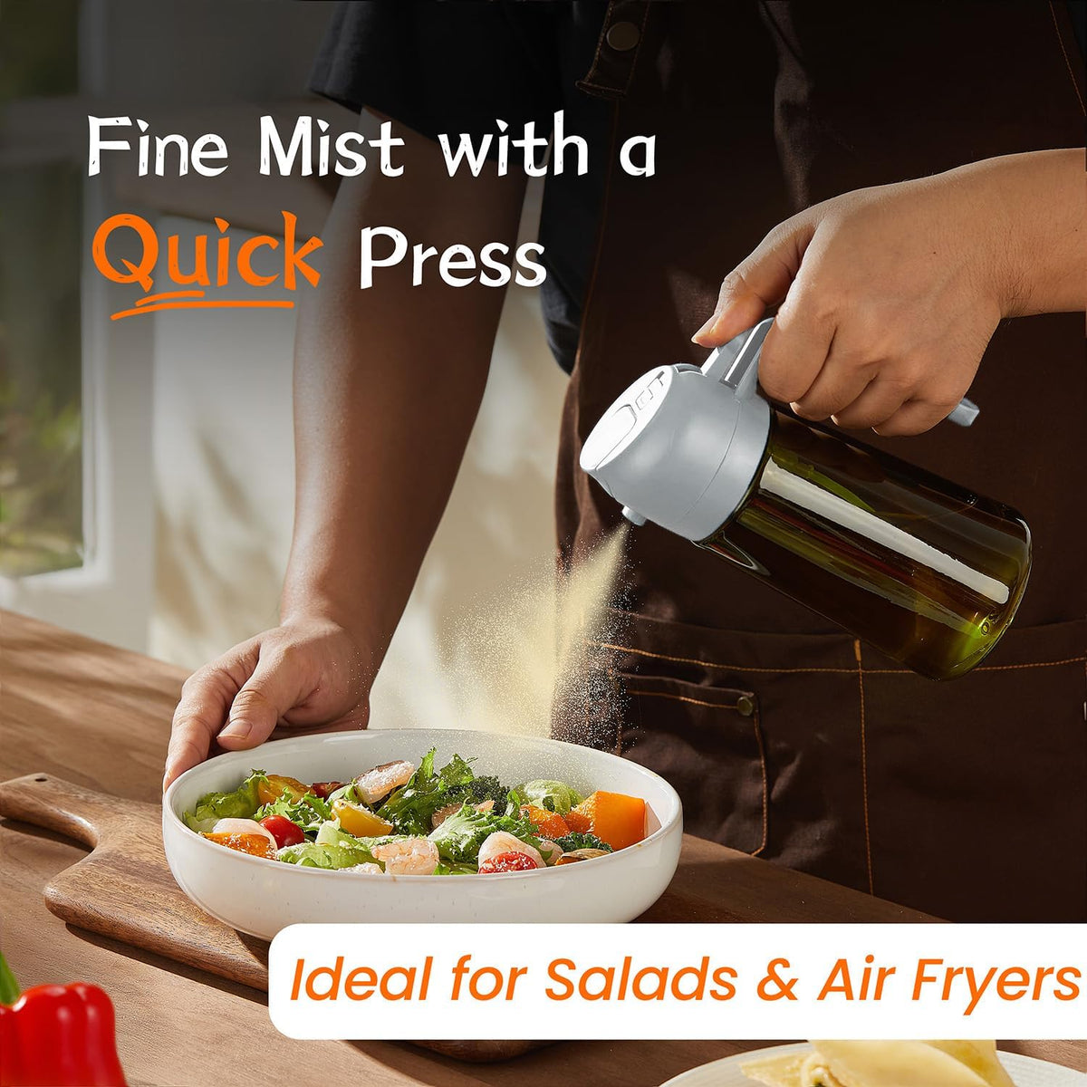 TrendPlain - Original 16oz/470ml Olive Oil Dispenser Bottle for Kitchen Gadgets and Air Fryer Accessories - Olive Oil Sprayer for Cooking w/Stickers - Black&Ash