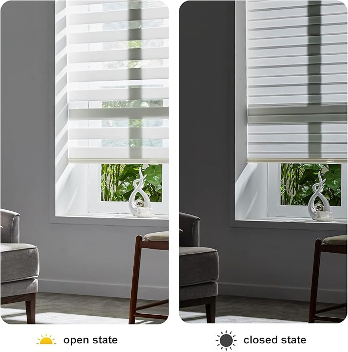 Persilux Cordless Zebra Blinds for Indoor Windows, Free-Stop Light Filtering Sheer Shades, Dual Layer for Day and Night, Roller Shades for Home (34.25" W X 64" H, Cream)