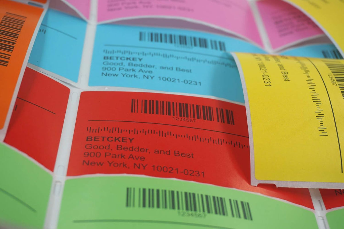 BETCKEY - 4" x 1" Multipurpose Labels Compatible with Zebra & Rollo Label Printer,Premium Adhesive & Perforated[Green, 6 Rolls, 8250 Labels]