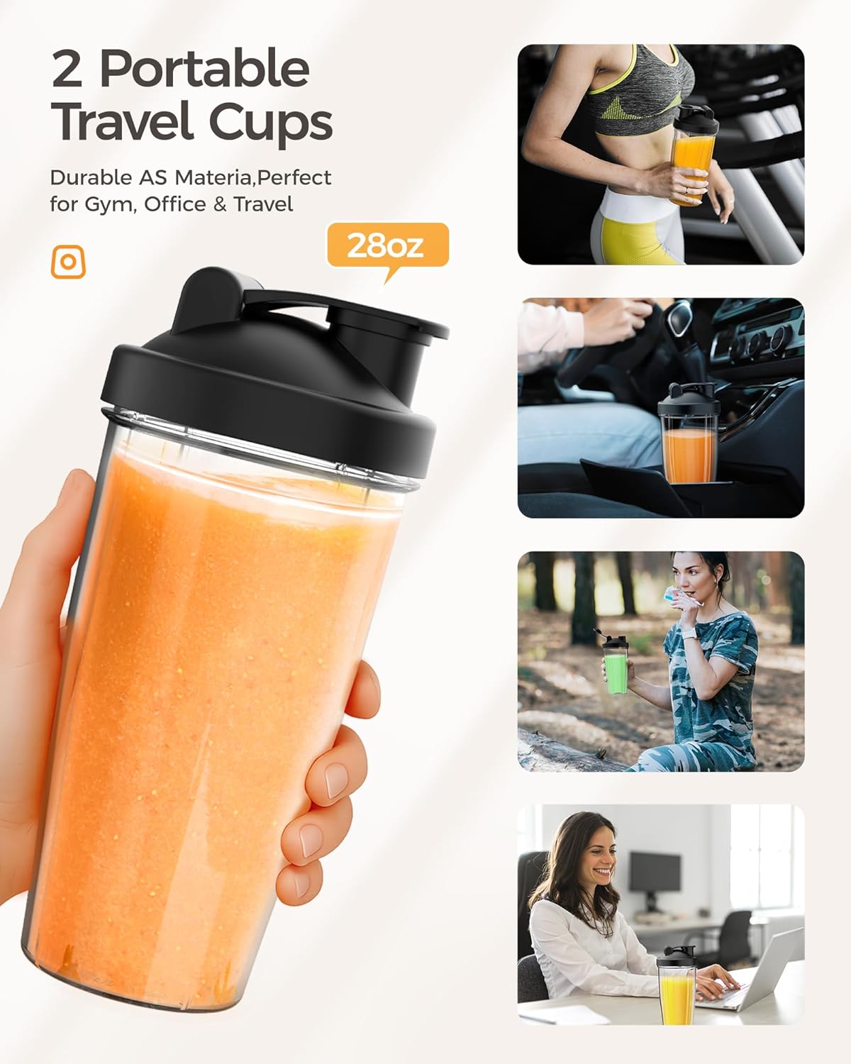iCucina Smoothie Blender, Personal Blender for Shakes and Smoothies, 500W Pulse Technology Single Serve Blenders with 2 x 28oz Protable Cups for Ice Crush, Frozen Fruit Drinks