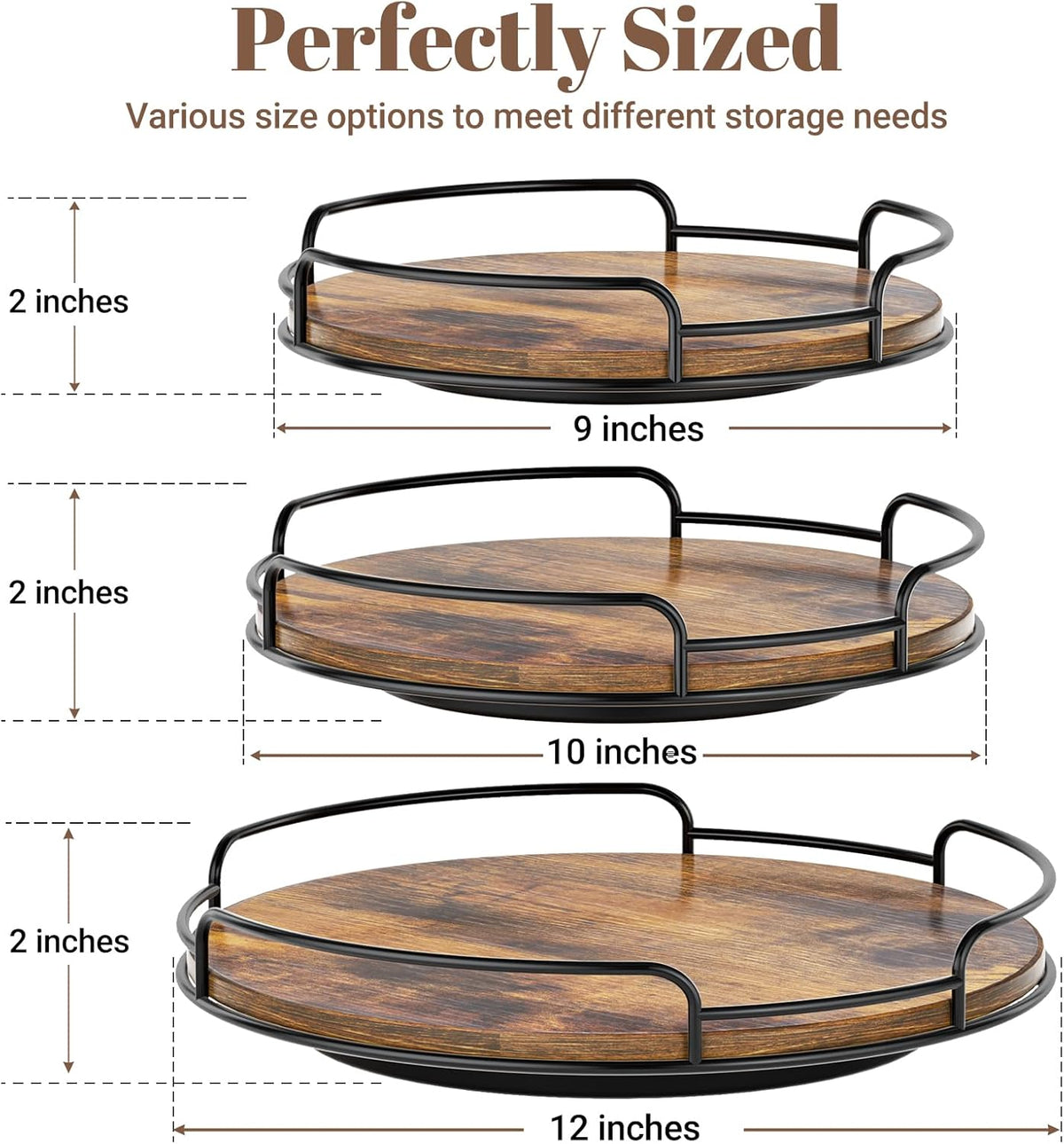 WOWBOX 9" Lazy Susan Organizer for Table Top Rotating Spice Rack Organizations Wood Lazy Susan Turntable Organizer for Cabinet Kitchen Pantry Countertop Bathroom Vanity