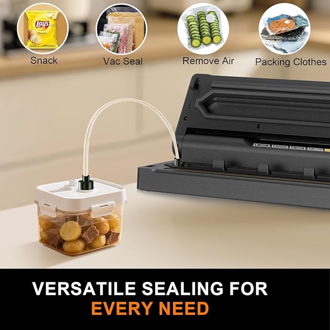 Precision Food Vacuum Sealer Machine, Powerful Automatic vacuum sealer for food Preservation Saver, Easy to Use, One-Touch Operation Food Vacuum Sealing Machine, Built-in Cutter & Hose, 2 Bags Rolls
