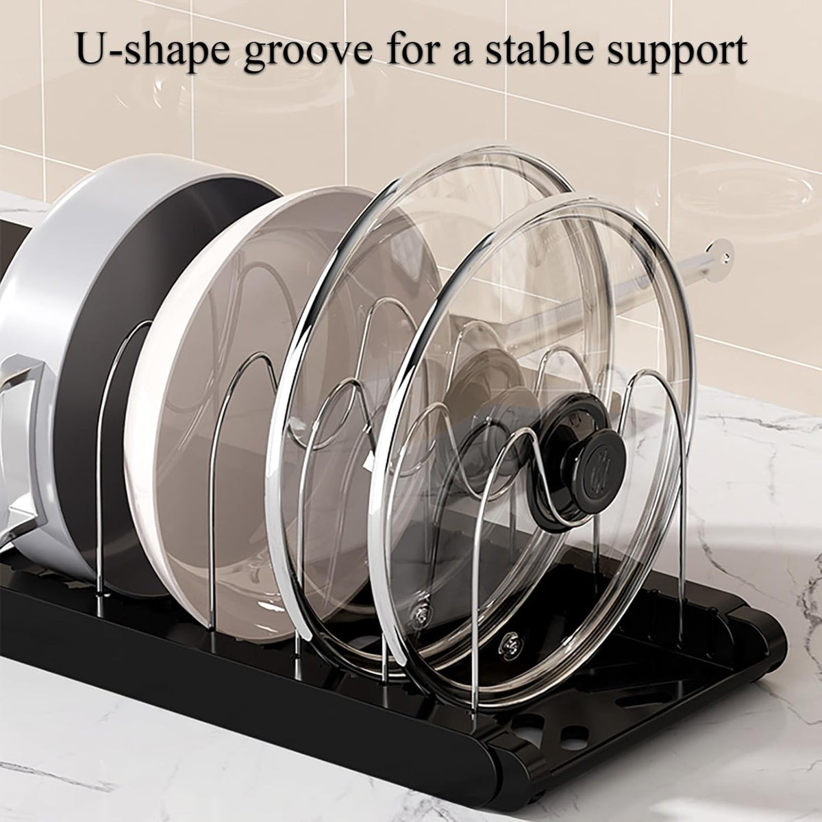 Pot Rack : Pots and Pans Organizer Under Cabinet 7 Adjustable Compartment Expandable Pot Lid Holder for Kitchen Cookware, Bakeware, Lid, Dishes, Cutting Boards,Black
