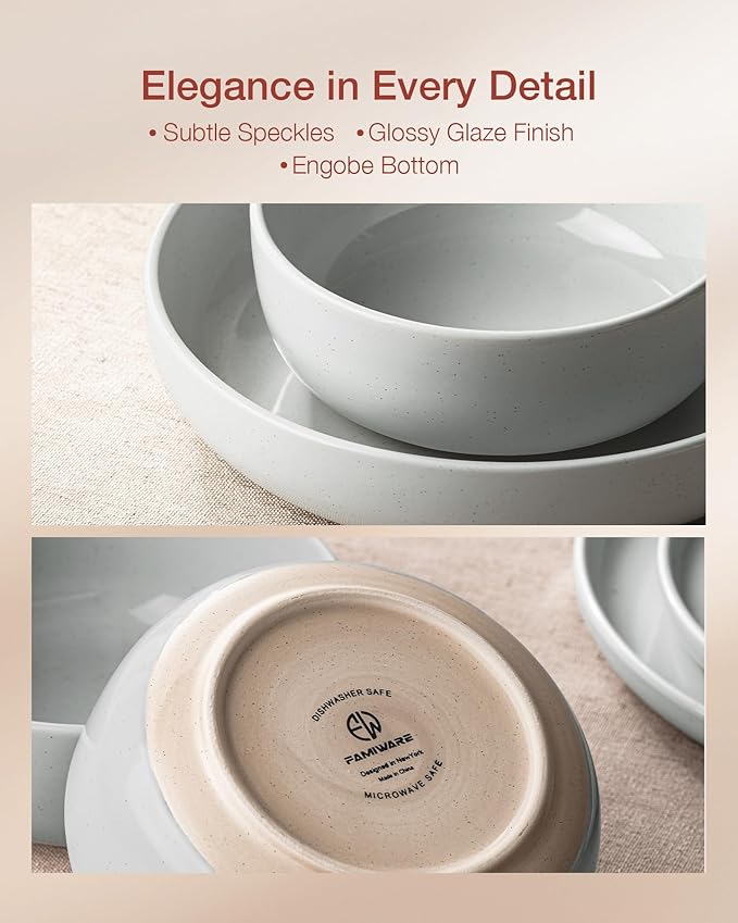 Famiware Milkyway Plates and Bowls Set, 12 Pieces Dinnerware Sets, Dishes Set for 4, Light Gray